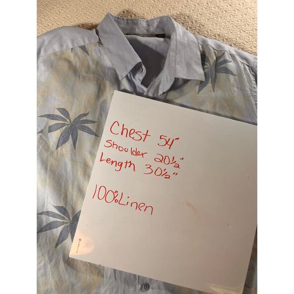 Cubavera Men's XXL Blue Linen Palm Tree Guayabera SS Shirt - Picture 3 of 9